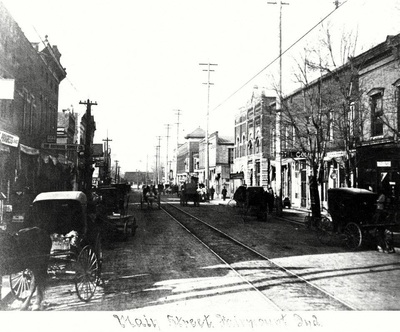 Archival photograph of Fairmount Indiana buildings