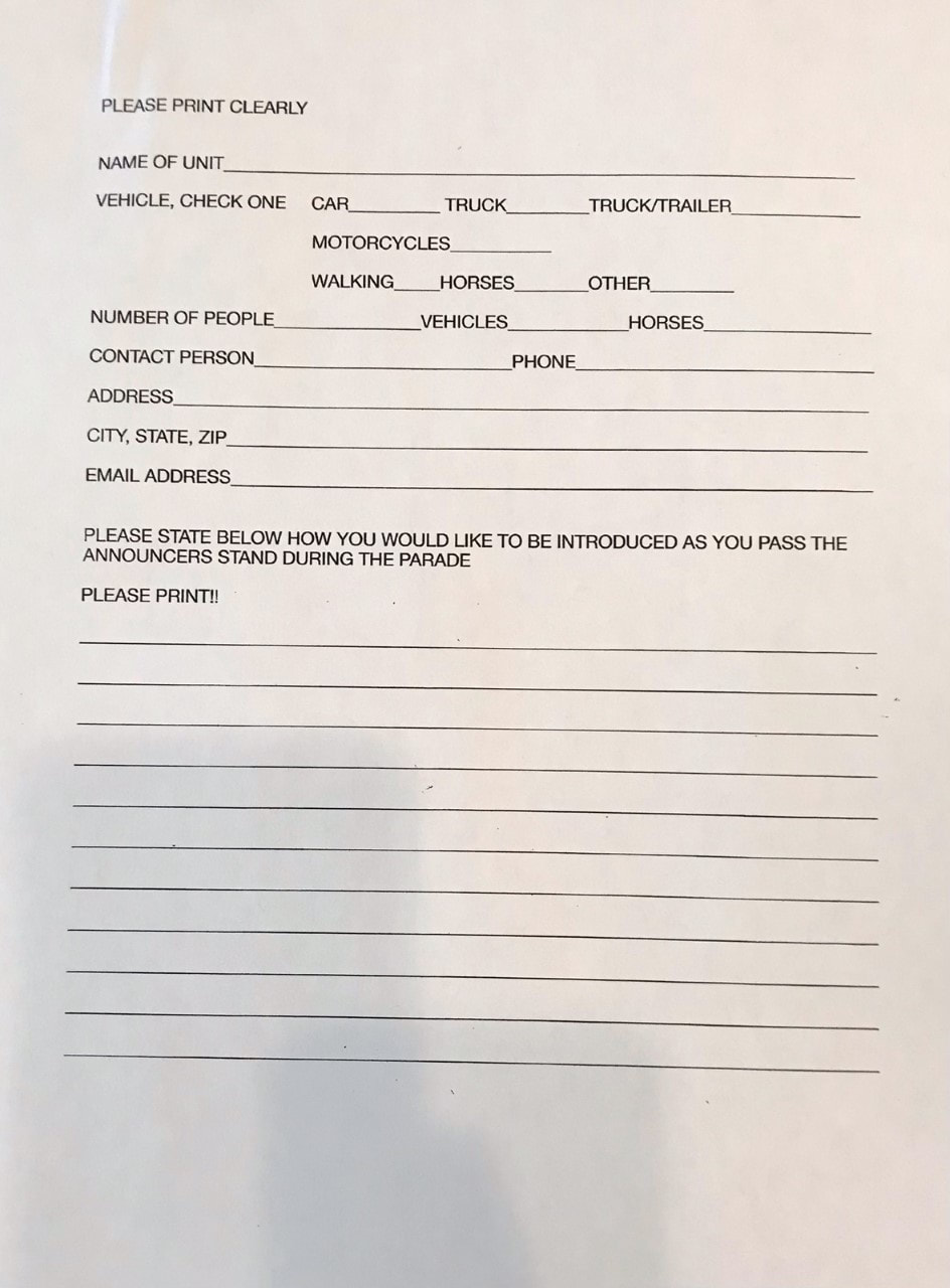 James Dean Festival parade registration form page two
